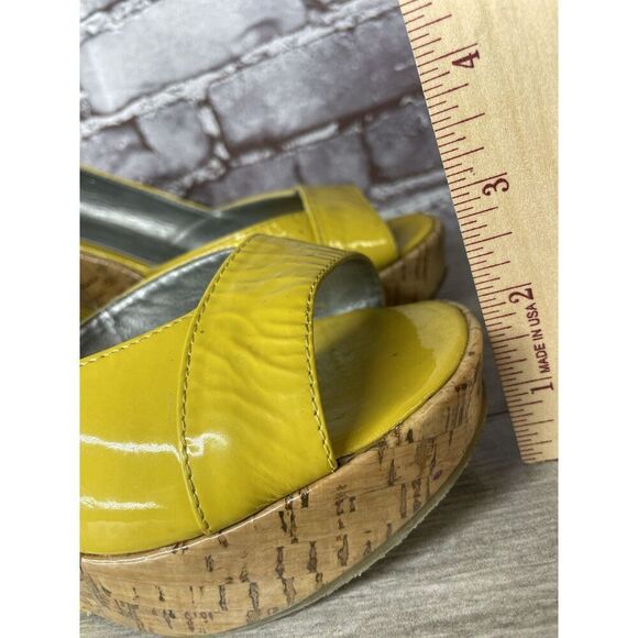 Bottero Yellow Patent Leather Peep Toe Platform Cork Wedge Sandals Women Sz 37EU - Picture 11 of 16